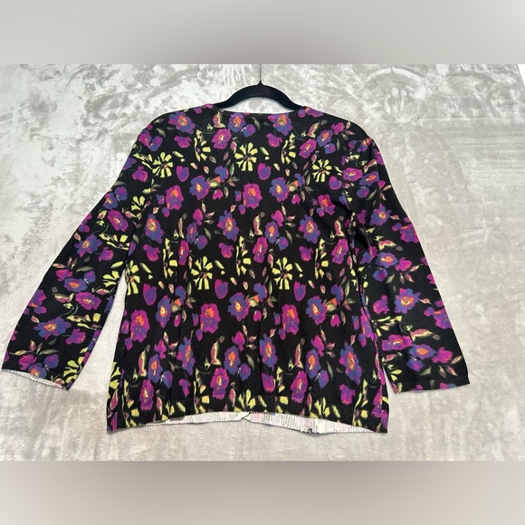 Elementz Cardigan Sweater Women’s Medium Purple Floral Grandma Librarian - Picture 2 of 7